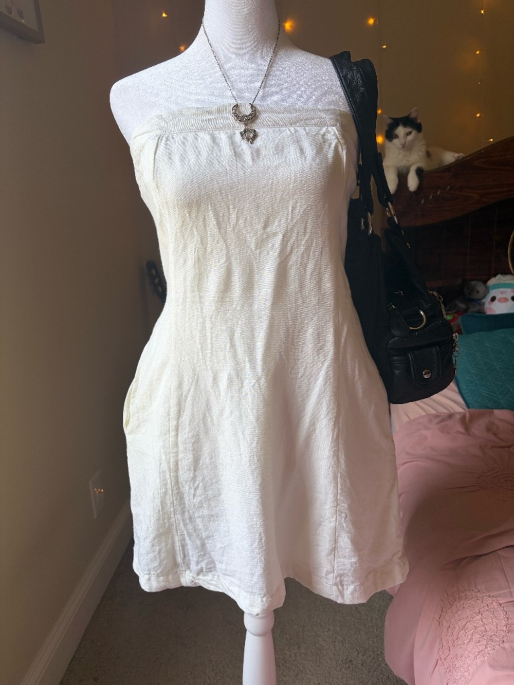 Jessica Simpson Strapless Cream Linen-Blend Mini Dress w/ Pockets